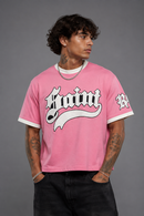 Rebel Minds 'Saint Chenille Ringer' T-Shirt in Pink