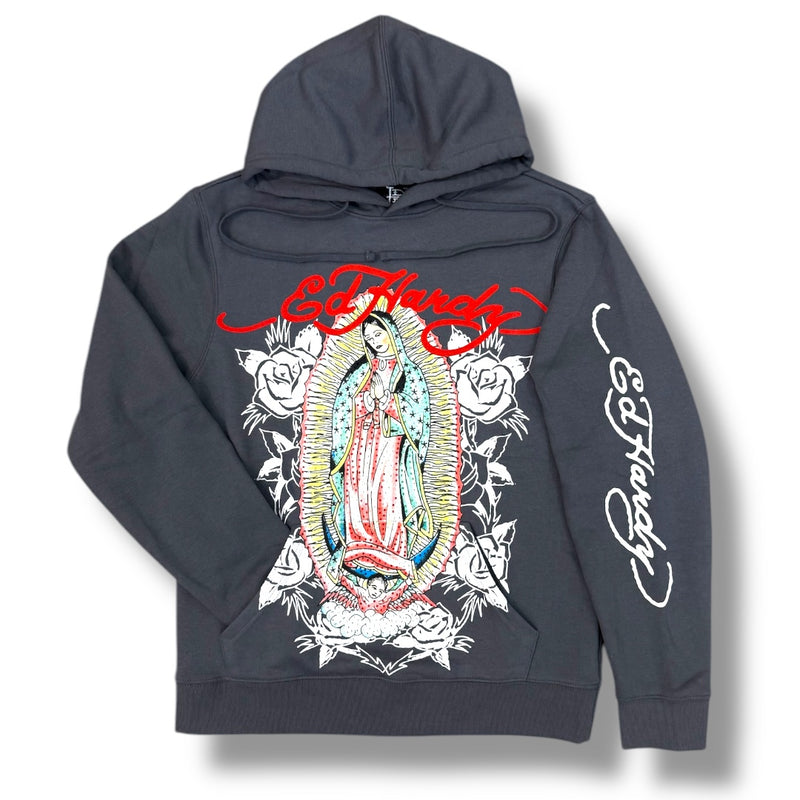 Ed Hardy 'Mary' Hoodie (Charcoal) EHM1300-88RS - FRESH N FITTED