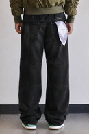 Black First Row Y2K utility cargo denim jeans with relaxed fit and multiple pockets, stylish and comfortable for casual wear.