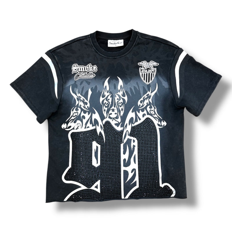 Smoke Rise 'Smoke Studios' Rhinestone Crop Shirt (Black) KT25251 - FRESH N FITTED
