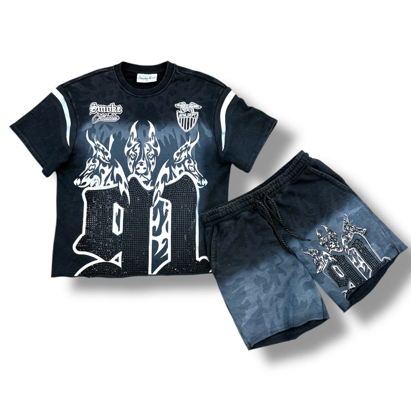 Smoke Rise 'Smoke Studios' Rhinestone Crop Shirt (Black) KT25251 - FRESH N FITTED