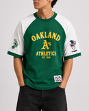 Pro Standard Oakland Athletics 'First Team' Short Sleeve Raglan Shirt in Eggshell/Kelly Green