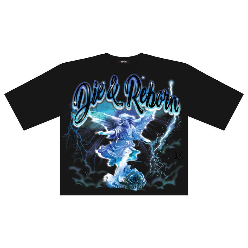 Papercut 'Die & Reborn' Oversized Cropped T-Shirt (Black) - FRESH N FITTED