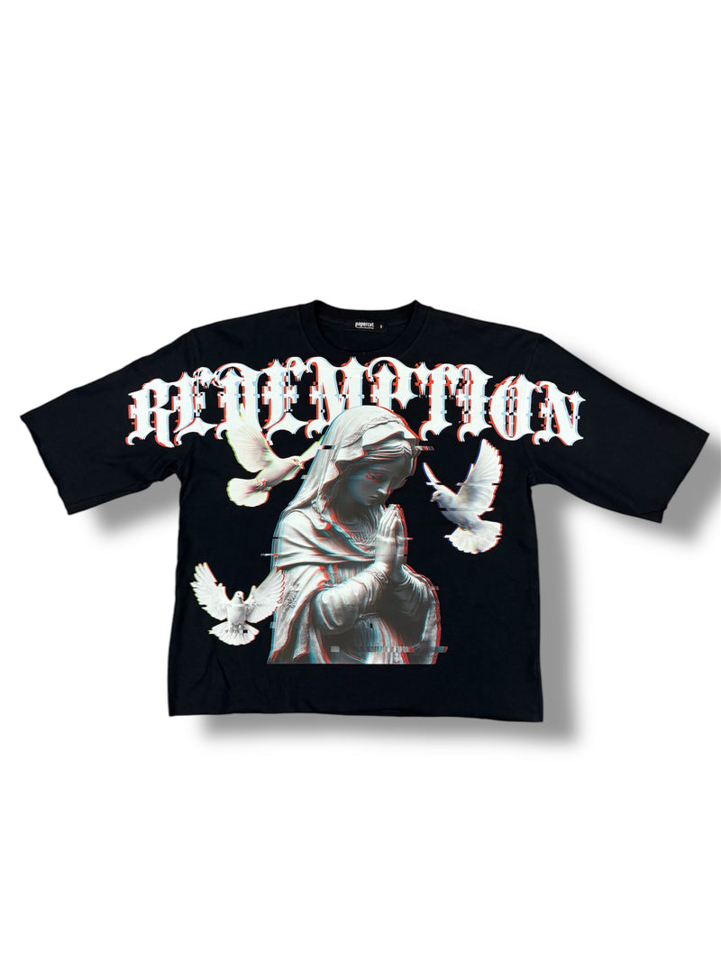 Papercut 'Redemption' Oversized Digital Cropped T-Shirt (Black) - FRESH N FITTED