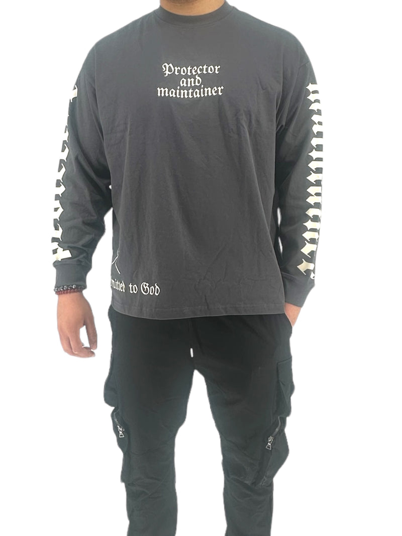 Protector and Maintainer 'Submitted to God' Long Sleeve T-Shirt (Grey/Cream) - FRESH N FITTED