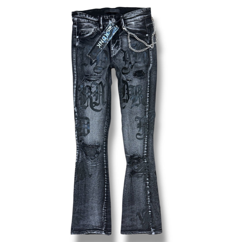 KDNK 'Lettering' Stacked Flare Denim KND4839 (M Grey) - FRESH N FITTED