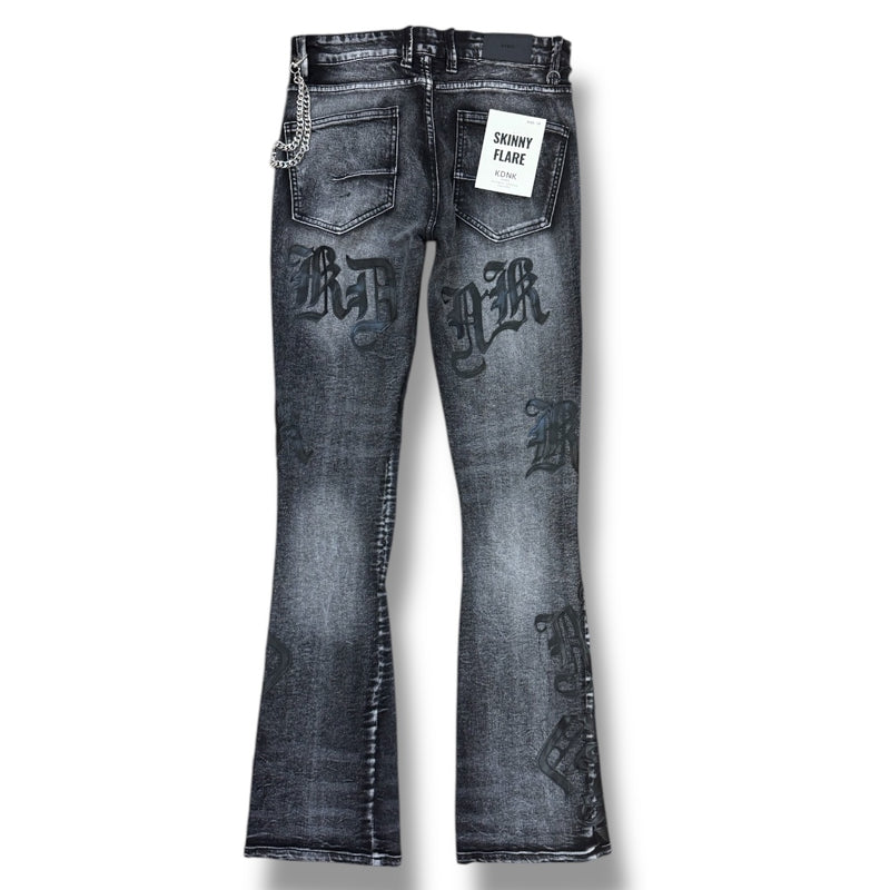 KDNK 'Lettering' Stacked Flare Denim KND4839 (M Grey) - FRESH N FITTED