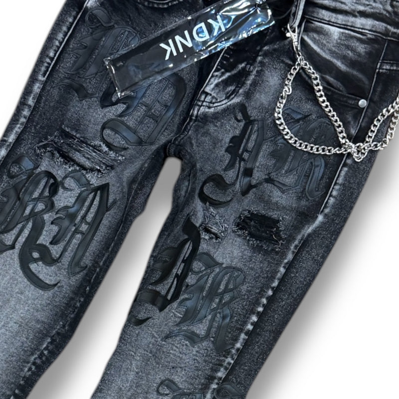 KDNK 'Lettering' Stacked Flare Denim KND4839 (M Grey) - FRESH N FITTED
