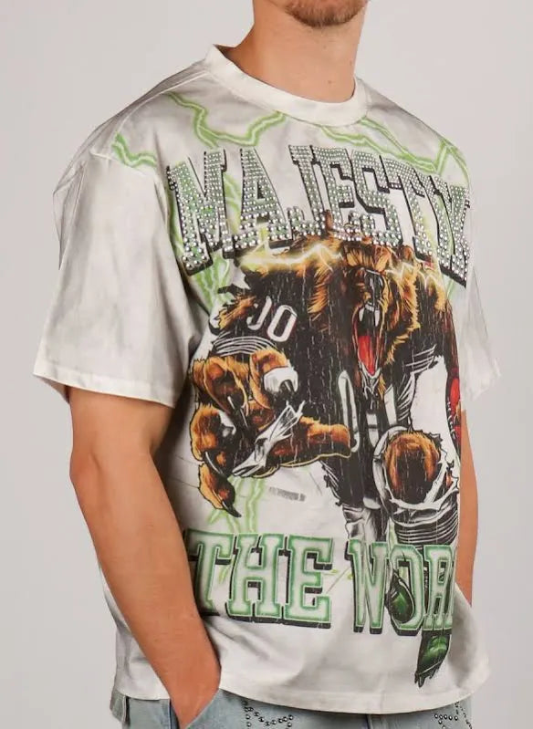 Majestik 'Bear Running Back' Garment Dyed Cropped T-Shirt (Grey) TE2529 - FRESH N FITTED