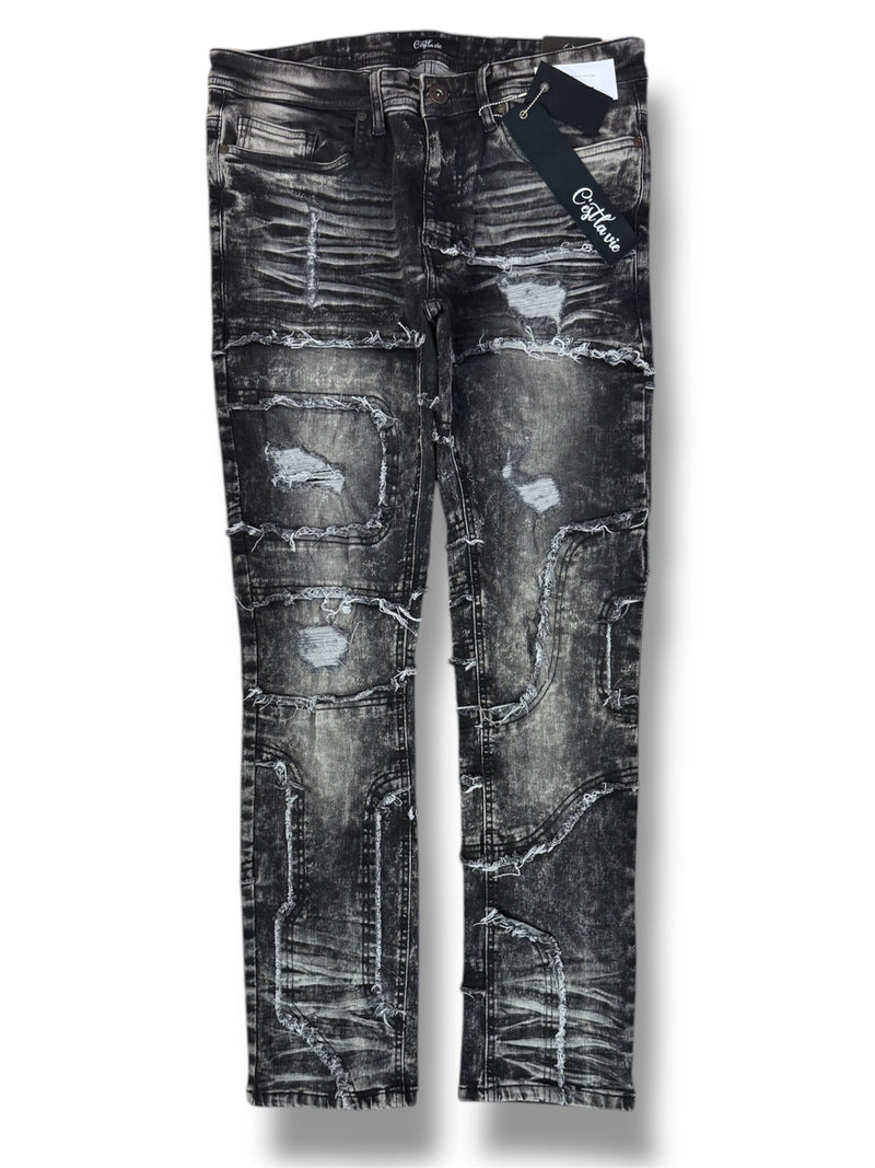 C'est La Vie 'Symmetrical Panel' Slim Denim (Black Wash) CV1001