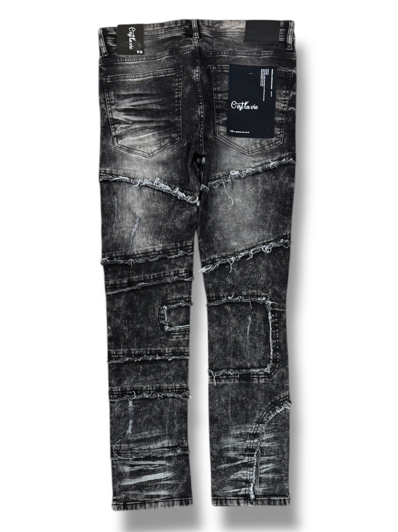 C'est La Vie 'Symmetrical Panel' Slim Denim (Black Wash) CV1001