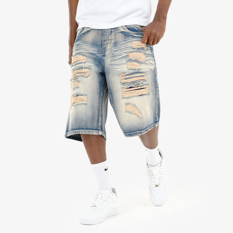 Copper Rivet 'Rip & Repair' Relax Fit Denim Shorts (LTB) 513028