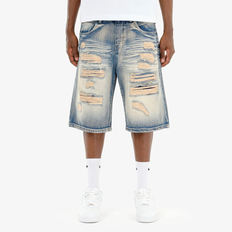 Copper Rivet 'Rip & Repair' Relax Fit Denim Shorts (LTB) 513028