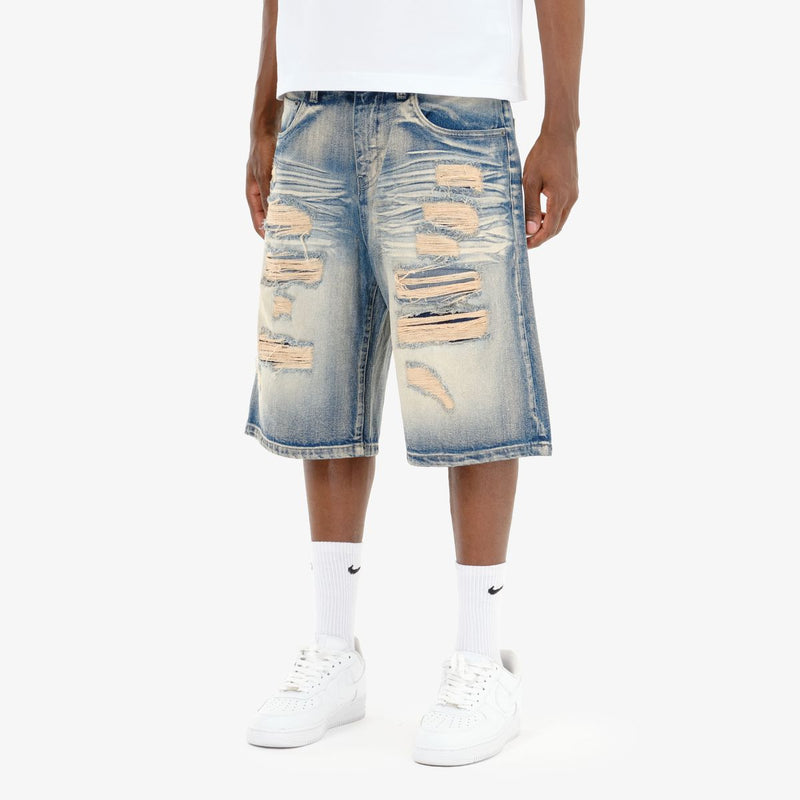 Copper Rivet 'Rip & Repair' Relax Fit Denim Shorts (LTB) 513028