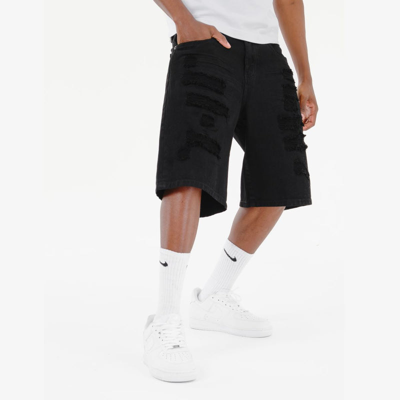 Copper Rivet 'Rip & Repair' Relax Fit Denim Shorts (Black) 513028