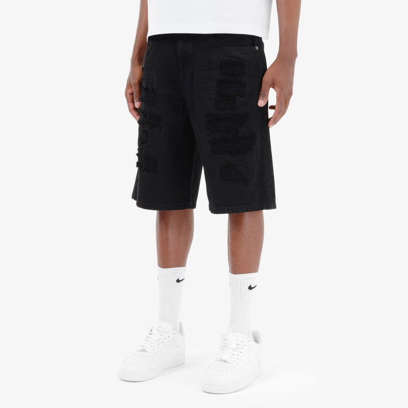 Copper Rivet 'Rip & Repair' Relax Fit Denim Shorts (Black) 513028