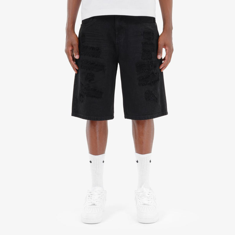 Copper Rivet 'Rip & Repair' Relax Fit Denim Shorts (Black) 513028