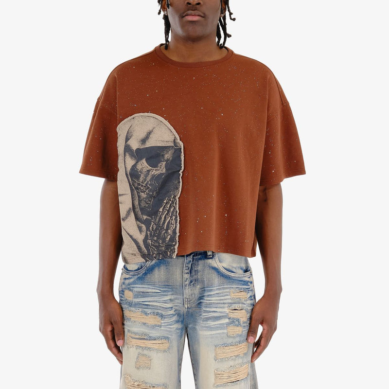 Copper Rivet 'Pray For My Enemies' Oversize Crop T-Shirt (Brown) 511025