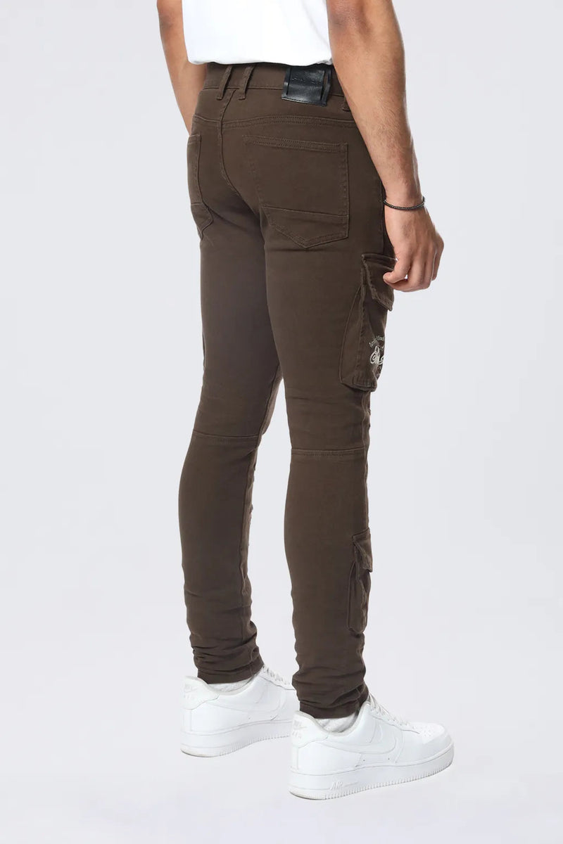 Smoke Rise 'Slim Tapered Embroidered Cargo Twill' Pants (Bison) JP24516 - FRESH N FITTED