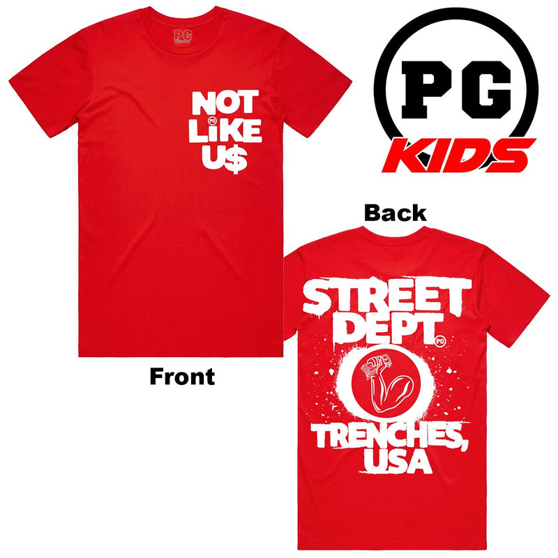 PG Apparel Kids 'Not Like Us' T-Shirt (Red/White) NOT800 - FRESH N FITTED