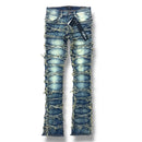 C'est La Vie 'Frayed Strips' Stacked Pants (Dark Wash) CV1006 - FRESH N FITTED