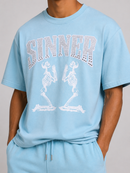 FWRD 'Skeleton Sinner' Over Sizes Boxed Crop T-Shirt (C.Blue) FW-180822