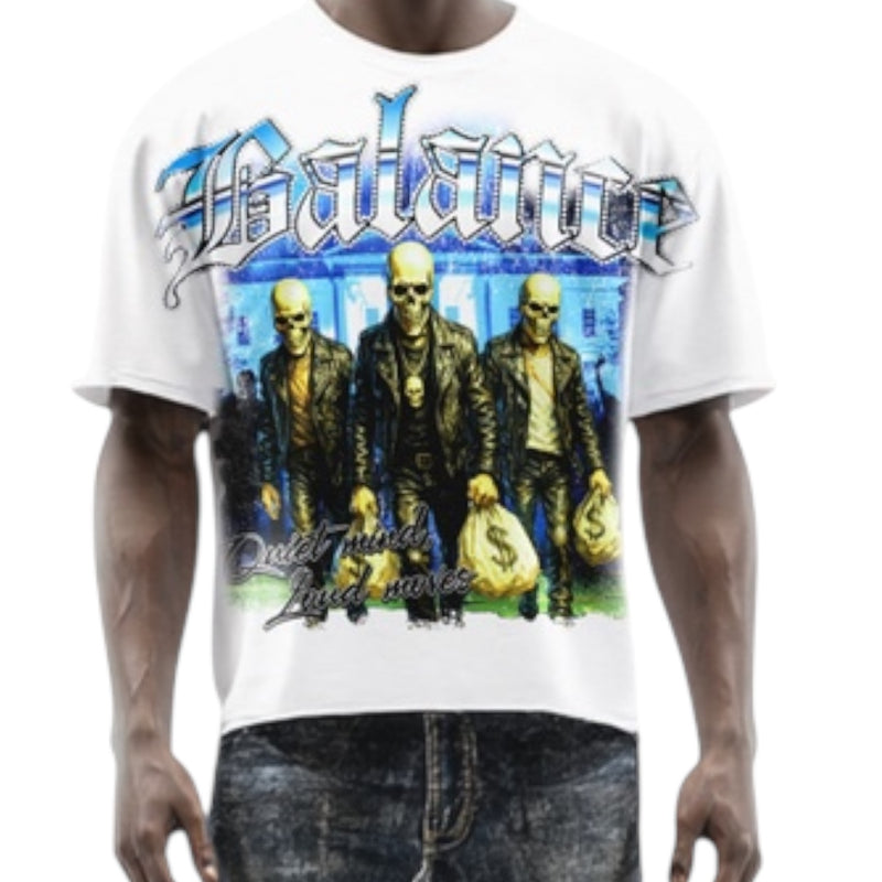 Papercut 'Balance' Oversized Cropped T-Shirt (White) - FRESH N FITTED
