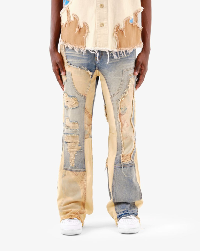 VOYAGE STUDIO 'PURE' Flare Carpenter With Digital Print Denim (DTB) 51P01