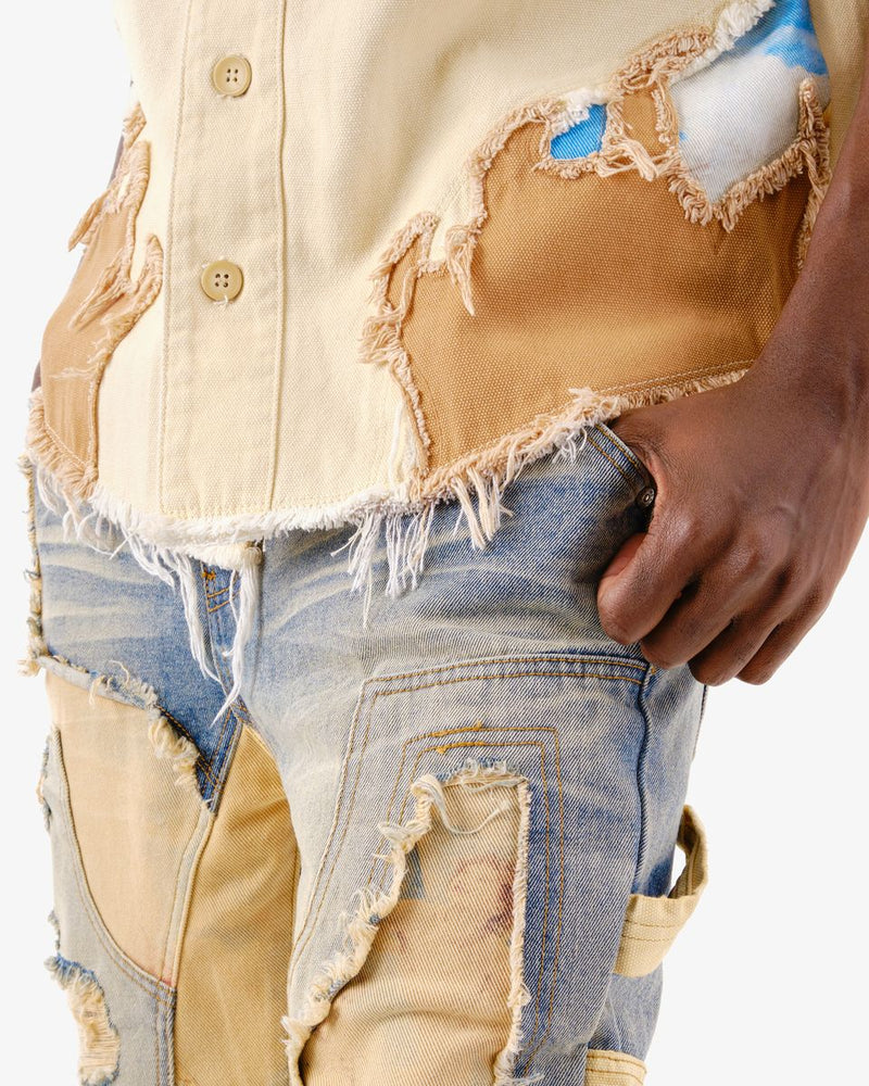 VOYAGE STUDIO 'PURE' Flare Carpenter With Digital Print Denim (DTB) 51P01