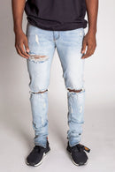 KDNK Destroyed Knee Ankle Zip Denim (Lt.Blue) KND4170 - FRESH N FITTED