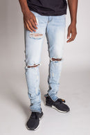 KDNK Destroyed Knee Ankle Zip Denim (Lt.Blue) KND4170 - FRESH N FITTED