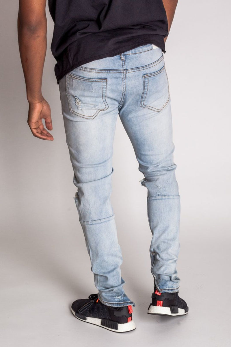 KDNK Destroyed Knee Ankle Zip Denim (Lt.Blue) KND4170 - FRESH N FITTED