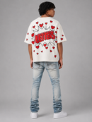 Red Letters "Love Letters" Slightly Oversized T-Shirt in Cream