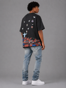 Red Letters "Favelas" Slightly Oversized T-Shirt in Black