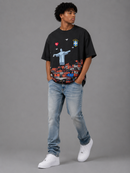 Red Letters "Favelas" Slightly Oversized T-Shirt in Black