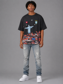 Red Letters "Favelas" Slightly Oversized T-Shirt in Black