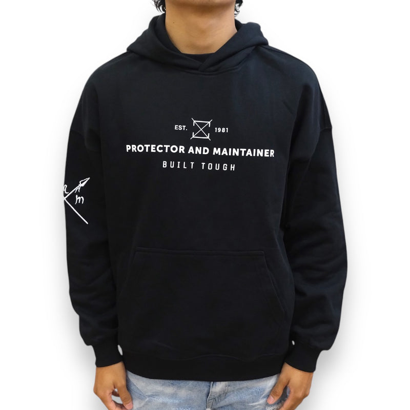 Protector and Maintainer 'Built Tough' French Terry Pullover Hoodie (Black/White) - FRESH N FITTED