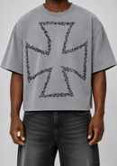 First Row ‘Shadow Worship’ Silver Requiem Crop T-Shirt in Light Grey