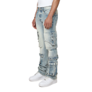 Smoke Rise 'Eyelet' Stacked Flare Cargo (Parsons Blue) JP25543 - FRESH N FITTED