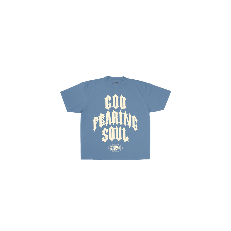 WRLDSNTS 'God Fearing Soul' Puff Print T-Shirt (Ice Blue) - FRESH N FITTED