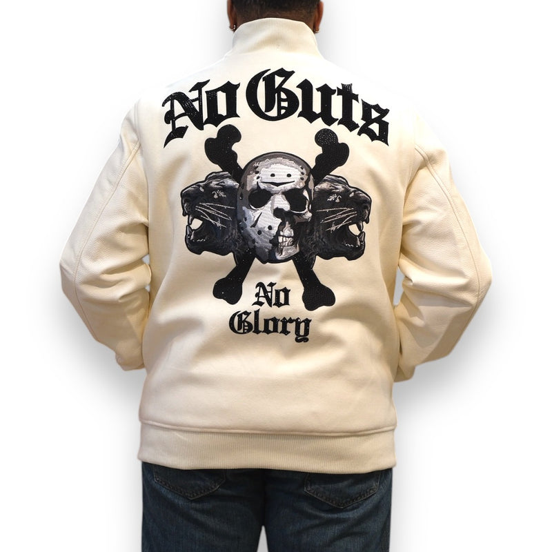 Roku Studio 'No Guts No Glory' Rhinestone Varsity Jacket (Eggshell) - FRESH N FITTED