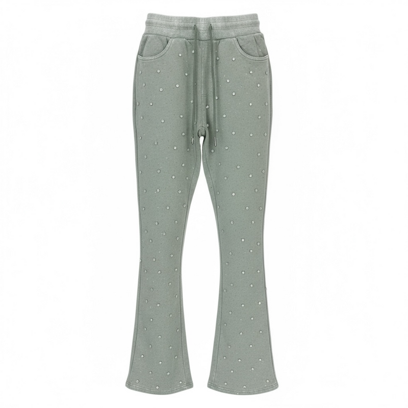 Rebel Denim 'Diamond' Fleece Stack Flared Sweat Pants (Sage) 652-455
