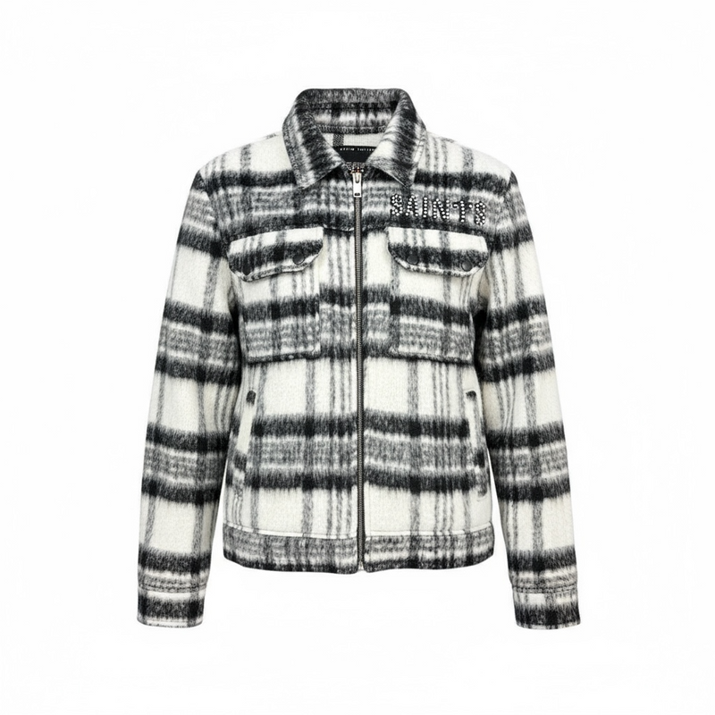 Copper Rivet Brushed Flannel Jacket With Pearl Embroidery(Black) 535001