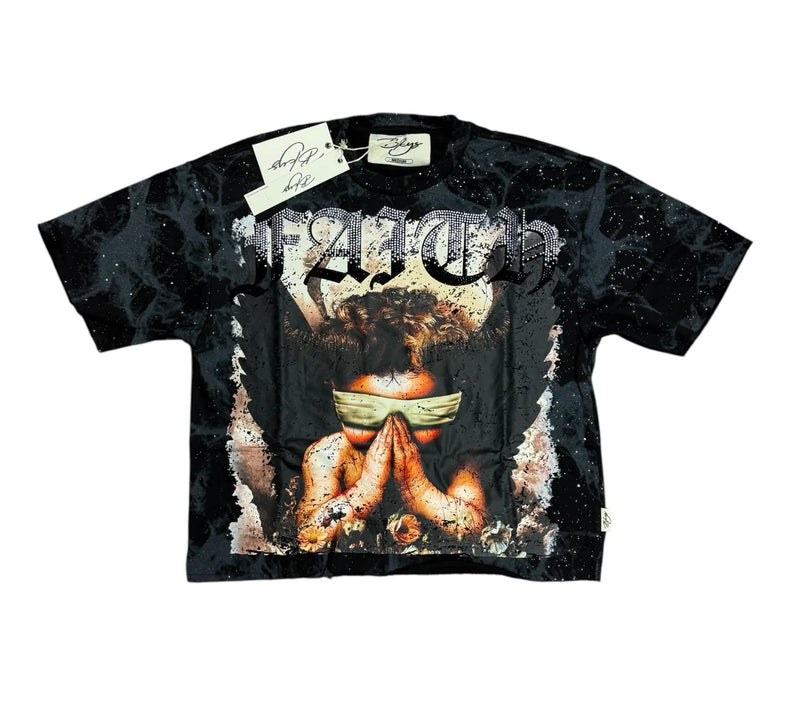 BKYS 'Faith' Cropped Rhinestone T-Shirt (Black) T13857