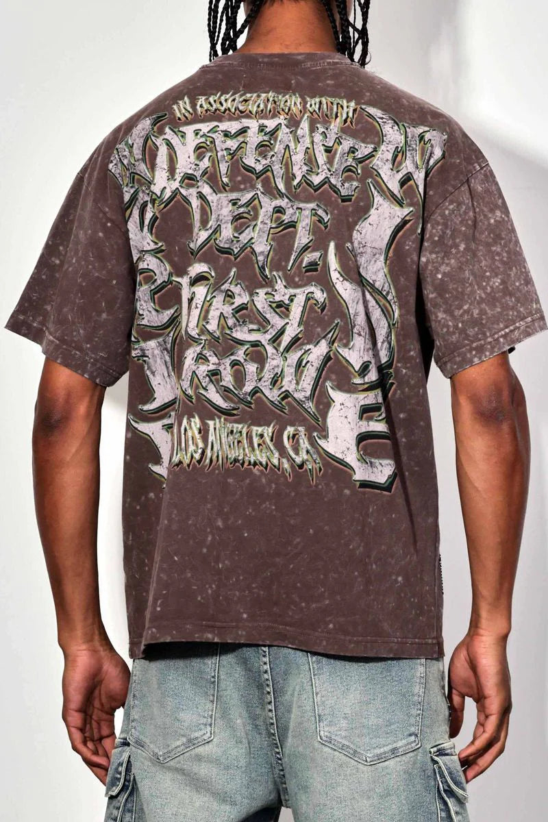 First Row ‘Defense Dept.’ Washed T-Shirt (Caffe) FRT2158A - FRESH N FITTED