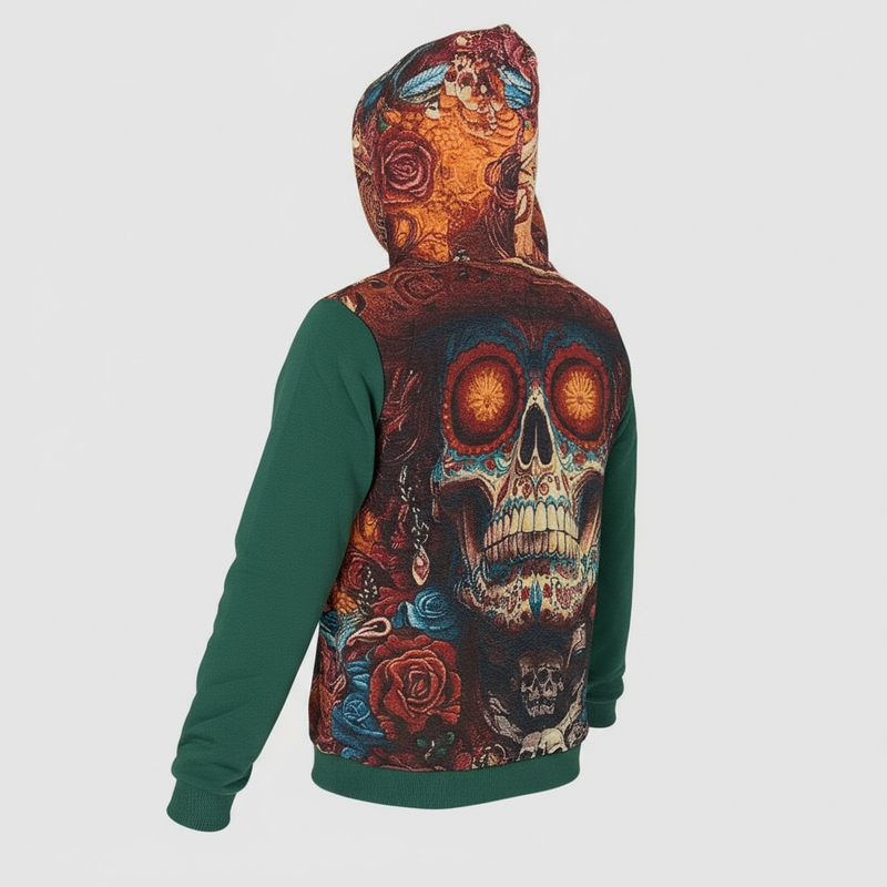 Black Pike 'Saint Skull Candy' Tapestry Hoodie (Green) FB2553