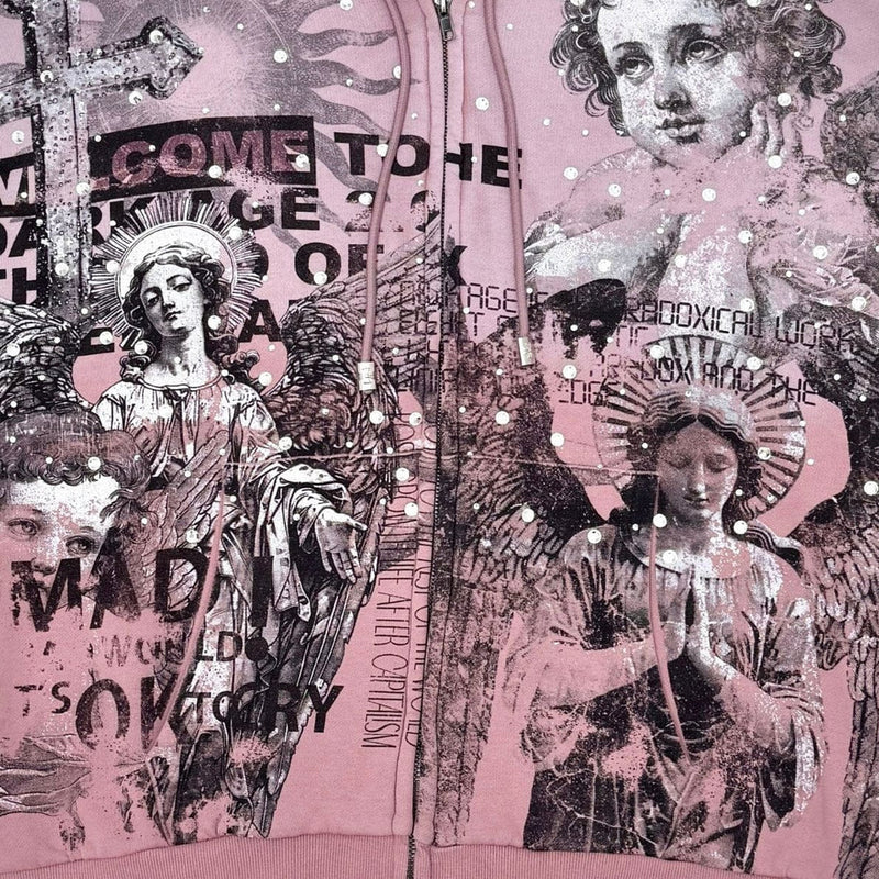 Rare Peace 'Mad World' Oversized Rhinestone Cropped Hoodie (Dust Pink) RK5043 - FRESH N FITTED