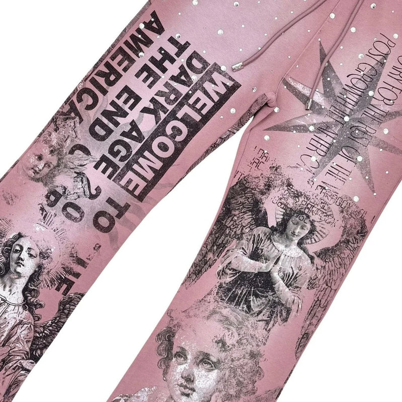 Rare Peace 'Mad World' Rhinestone Flared Sweatpants (Dust Pink) RP5043 - FRESH N FITTED