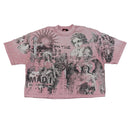 Rare Peace ‘Mad World' Oversized Rhinestone Cropped T-shirt (Pink) RT5043 - FRESH N FITTED