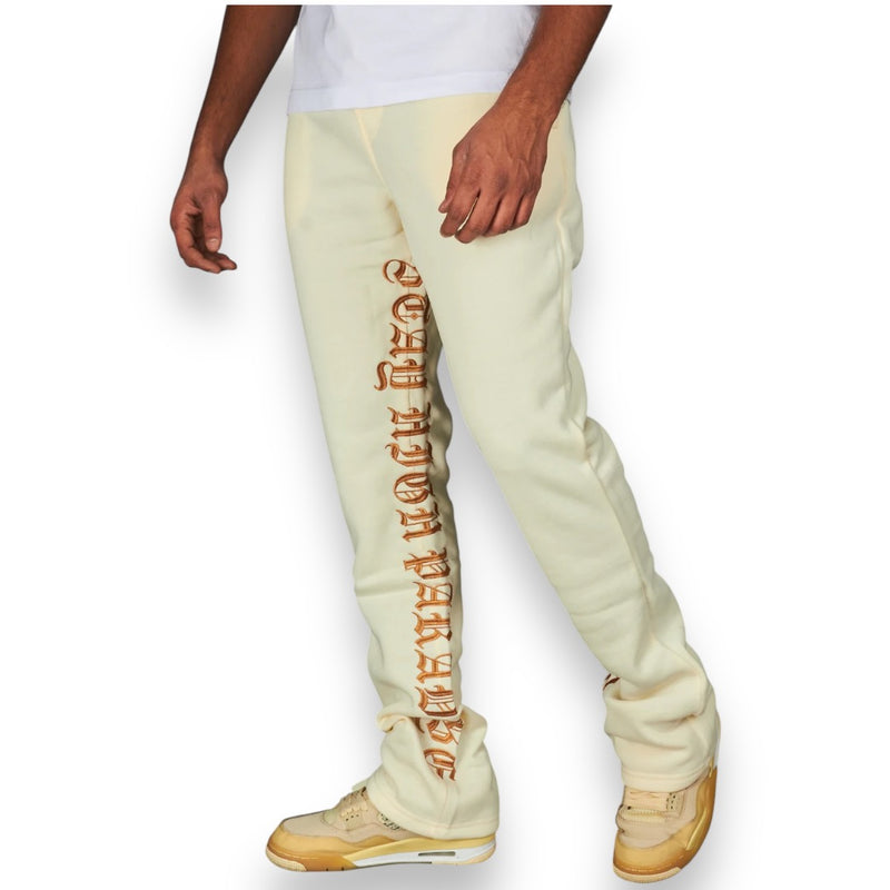 Rebel Minds 'Stay High' Stacked Fleeced Sweat Pants (Cream) 100-491 - FRESH N FITTED